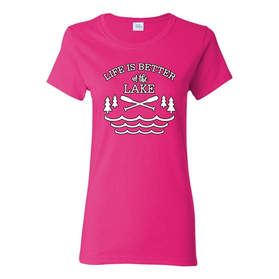 Wild Bobby, Life Is Better At The Lake, Women Graphic Tee, Fuschia, Large
