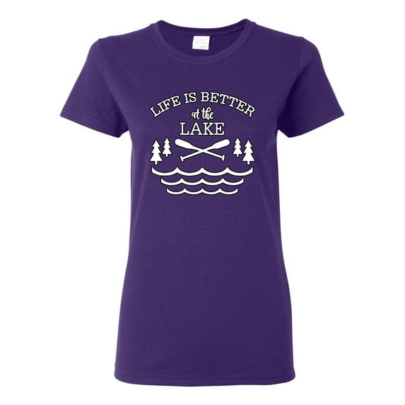 Wild Bobby, Life Is Better At The Lake, Women Graphic Tee, Purple, Medium