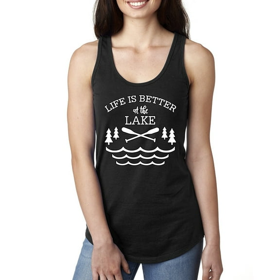 Wild Bobby, Life Is Better At The Lake, Women Racerback Tank Top, Black, Small