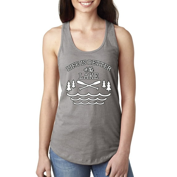 Wild Bobby, Life Is Better At The Lake, Women Racerback Tank Top, Heather Grey, Small