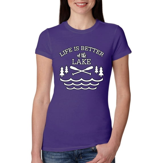 Wild Bobby, Life Is Better At The Lake, Women Slim Fit Junior Tee, Purple Rush, XX-Large