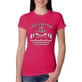 thumbnail image 1 of Wild Bobby, Life Is Better At The Lake, Women Slim Fit Junior Tee, Raspberry, Medium, 1 of 4