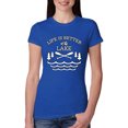 thumbnail image 1 of Wild Bobby, Life Is Better At The Lake, Women Slim Fit Junior Tee, Royal, Small, 1 of 4