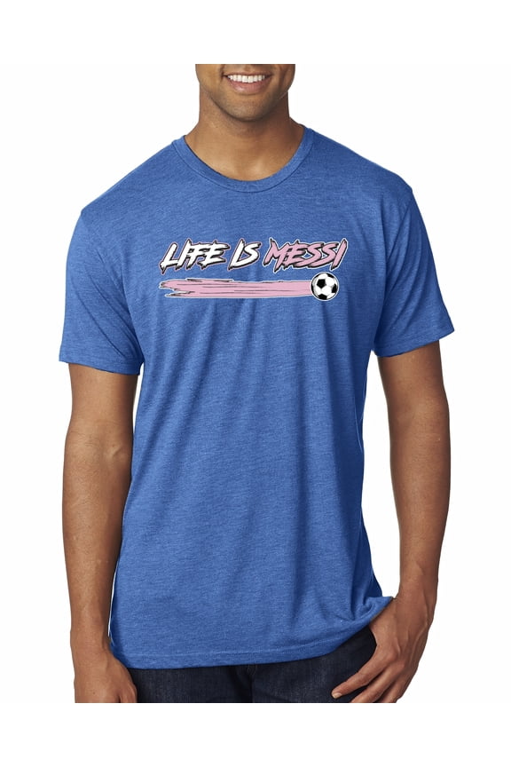 Life Is Miami Soccer GOAT Sports Men Premium Tri Blend Tee, Vintage Royal, X-Large