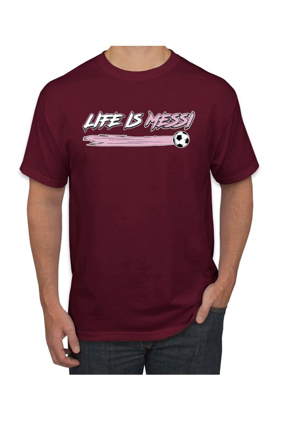 Life Is Miami Soccer GOAT Sports Men Tee, Maroon, Small