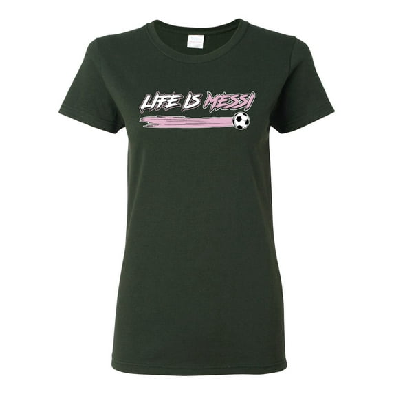 Wild Bobby Life Is Miami Soccer GOAT Sports Women Graphic Tee, Forest Green, Small