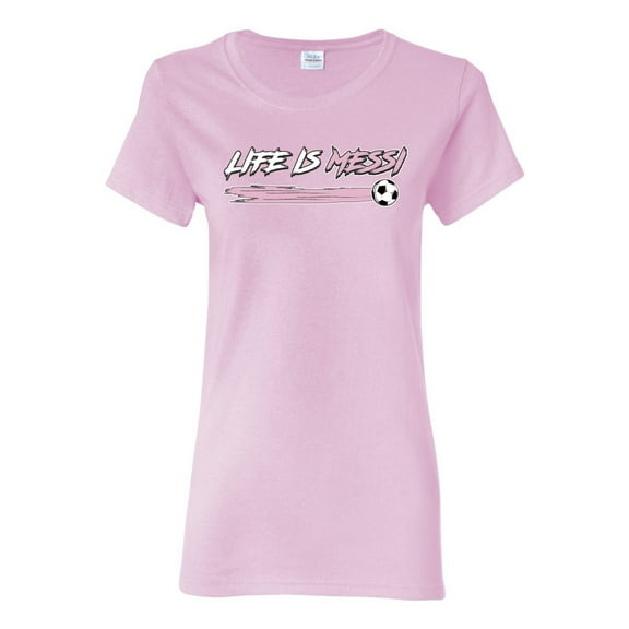 Wild Bobby Life Is Miami Soccer GOAT Sports Women Graphic Tee, Light Pink, Medium