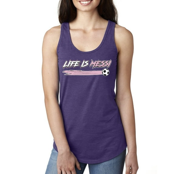 Wild Bobby Life Is Miami Soccer GOAT Sports Women Racerback Tank Top, Purple Rush, Small