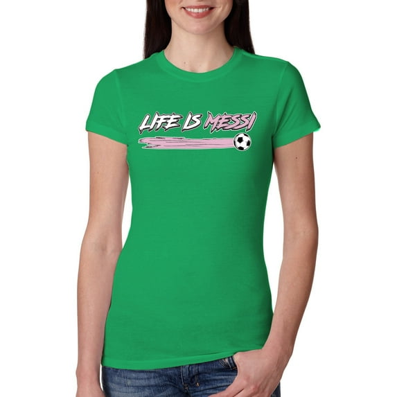 Wild Bobby Life Is Miami Soccer GOAT Sports Women Slim Fit Junior Tee, Kelly, XX-Large