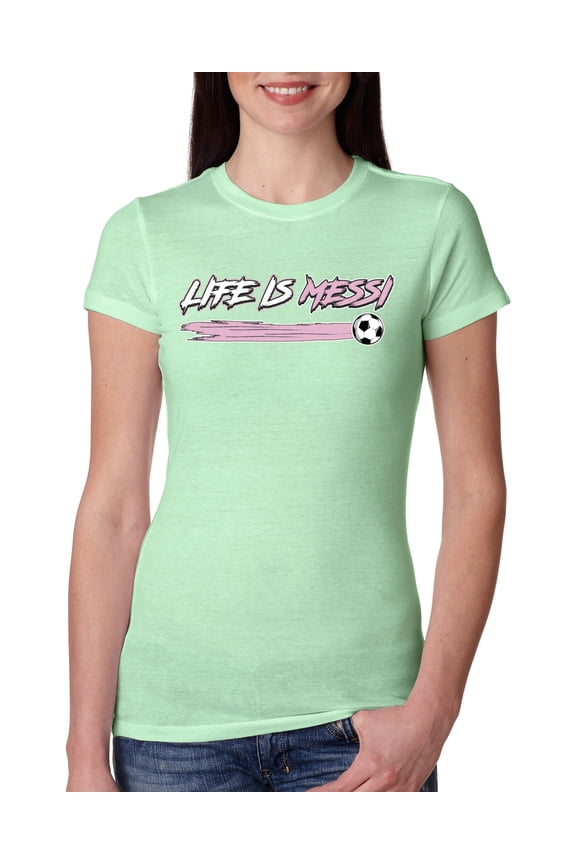 Life Is Miami Soccer GOAT Sports Women Slim Fit Junior Tee, Mint, X-Large