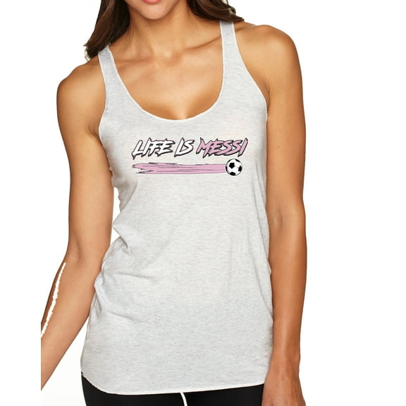 Wild Bobby Life Is Miami Soccer GOAT Sports Women Tri-Blend Racerback Tank Top, Heather White, X-Large