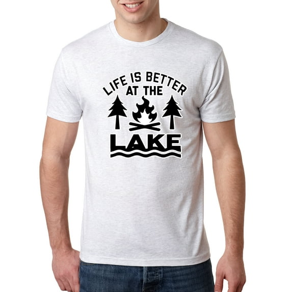 Wild Bobby, Life is Better at the Lake Outdoors Inspirational/Christian Mens Premium Tri Blend T-Shirt, Heather White, Medium