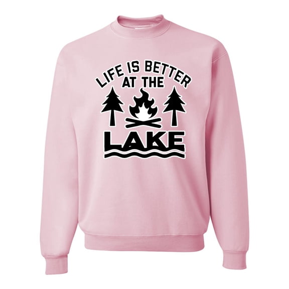 Wild Bobby, Life is Better at the Lake Outdoors Inspirational/Christian Unisex Crewneck Graphic Sweatshirt, Light Pink, 3XL