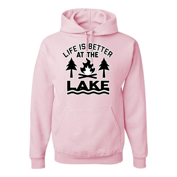 Wild Bobby, Life is Better at the Lake Outdoors Inspirational/Christian Unisex Graphic Hoodie Sweatshirt, Light Pink, Medium