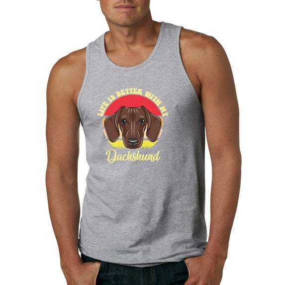 Wild Bobby, Life is Better with My Daschund Cute, Dog Lover, Men Graphic Tank Top, Heather Grey, Large
