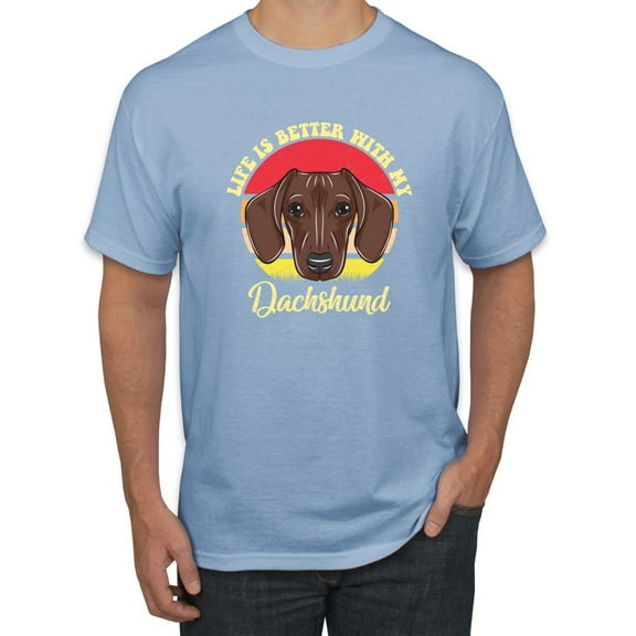 Wild Bobby, Life is Better with My Daschund Cute, Dog Lover, Men Graphic Tee, Light Blue, Medium
