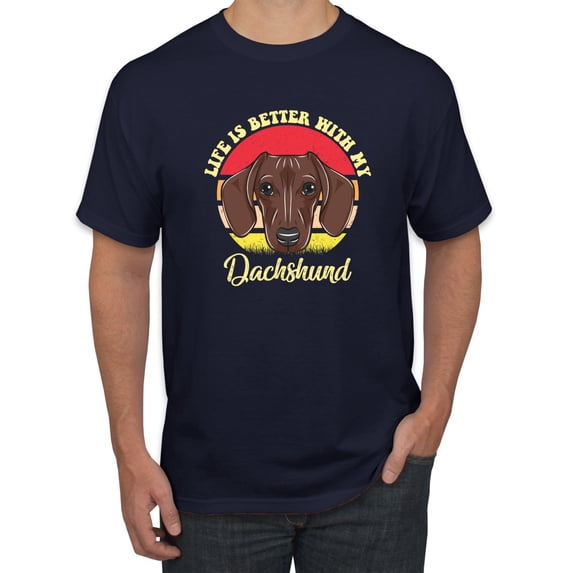 Wild Bobby, Life is Better with My Daschund Cute, Dog Lover, Men Graphic Tee, Navy, Medium