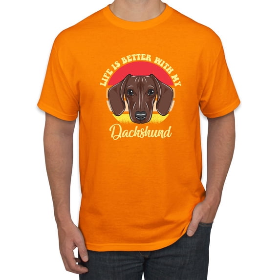 Wild Bobby, Life is Better with My Daschund Cute, Dog Lover, Men Graphic Tee, Orange, 4X-Large