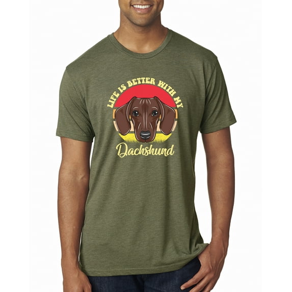 Wild Bobby, Life is Better with My Daschund Cute, Dog Lover, Men Premium Tri Blend Tee, Military Green, Large