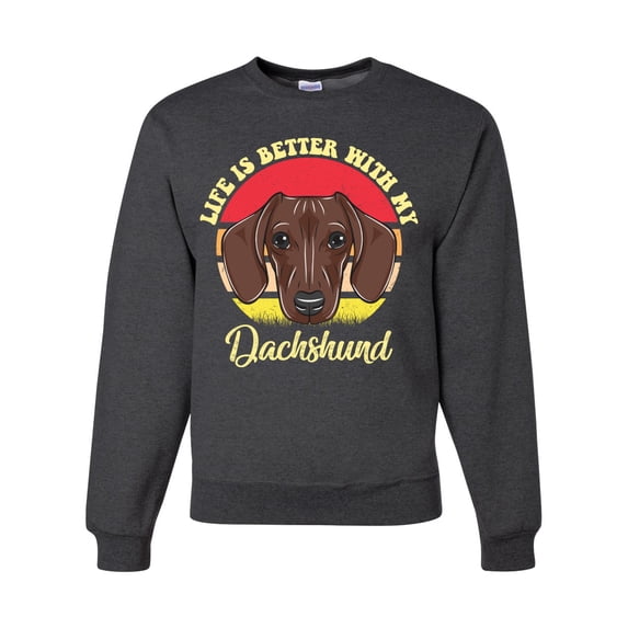 Wild Bobby, Life is Better with My Daschund Cute, Dog Lover, Unisex Crewneck Graphic Sweatshirt, Heather Black, Small