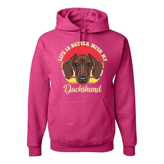 Wild Bobby, Life is Better with My Daschund Cute, Dog Lover, Unisex Graphic Hoodie Sweatshirt, Fuschia, XX-Large