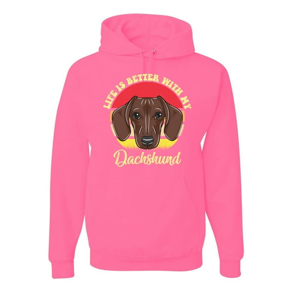 Wild Bobby, Life is Better with My Daschund Cute, Dog Lover, Unisex Graphic Hoodie Sweatshirt, Neon Pink, 3X-Large