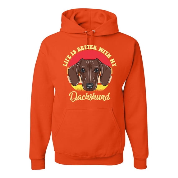 Wild Bobby, Life is Better with My Daschund Cute, Dog Lover, Unisex Graphic Hoodie Sweatshirt, Orange, Medium