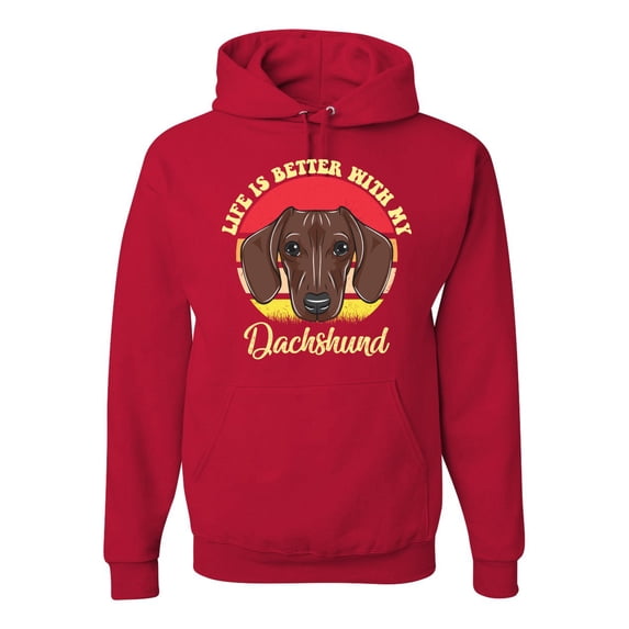 Wild Bobby, Life is Better with My Daschund Cute, Dog Lover, Unisex Graphic Hoodie Sweatshirt, Red, Large
