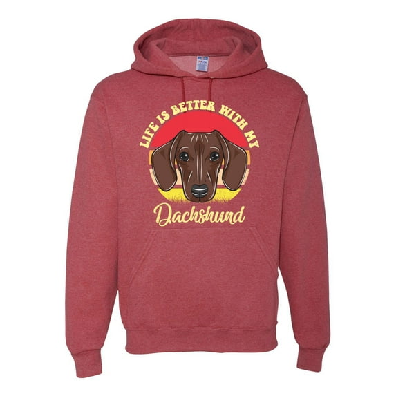 Wild Bobby, Life is Better with My Daschund Cute, Dog Lover, Unisex Graphic Hoodie Sweatshirt, Vintage Heather Red, Medium