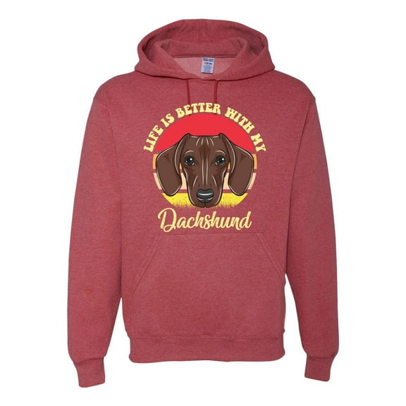 Wild Bobby, Life is Better with My Daschund Cute, Dog Lover, Unisex Graphic Hoodie Sweatshirt, Vintage Heather Red, X-Large