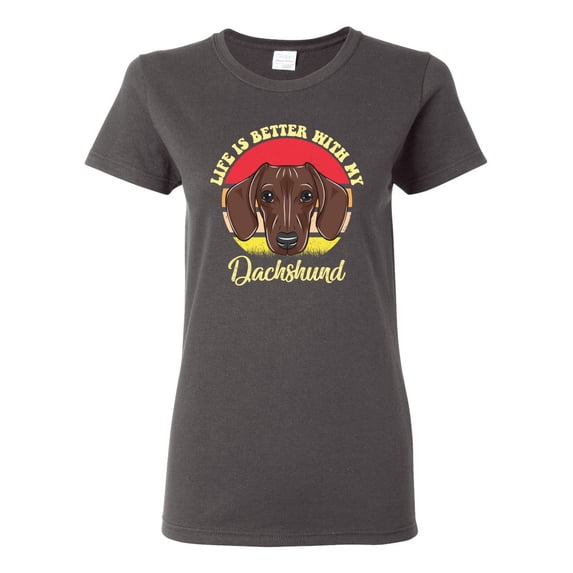 Wild Bobby, Life is Better with My Daschund Cute, Dog Lover, Women Graphic Tee, Charcoal, Large