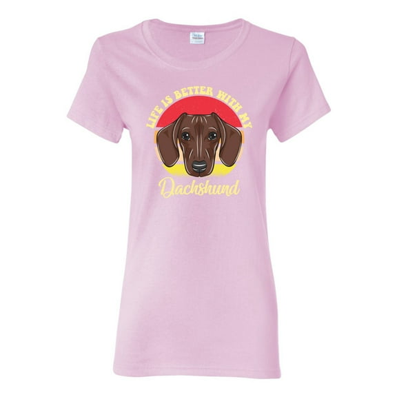 Wild Bobby, Life is Better with My Daschund Cute, Dog Lover, Women Graphic Tee, Light Pink, Medium