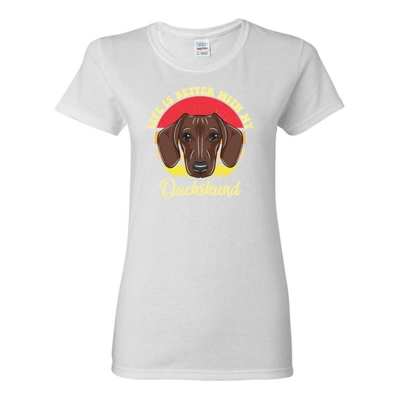 Wild Bobby, Life is Better with My Daschund Cute, Dog Lover, Women Graphic Tee, White, X-Large