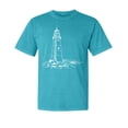 thumbnail image 1 of Wild Bobby,Lighthouse Nautical Sea Coastal Vibes, Streetwear, Garment-Dyed Washed Look Short Sleeve T-Shirt, Blue Lagoon, Small, 1 of 3