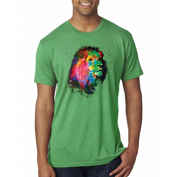 Wild Bobby, Lion Paint Art Splatter Abstract Art Animal Lover Mens Premium Tri Blend T-Shirt, Envy, 2XL