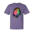 thumbnail image 1 of Wild Bobby, Lion Paint Art Splatter, Animal Lover, Garment-Dyed Washed Look Short Sleeve T-Shirt, Purple, X-Large, 1 of 3