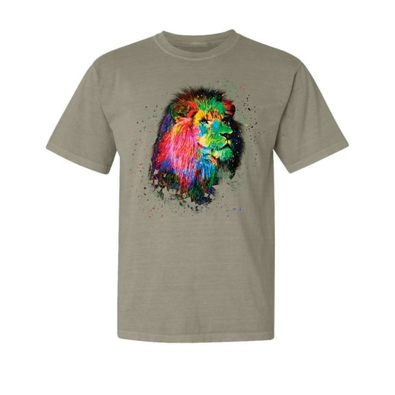 Wild Bobby, Lion Paint Art Splatter, Animal Lover, Garment-Dyed Washed Look Short Sleeve T-Shirt, Sand, Large