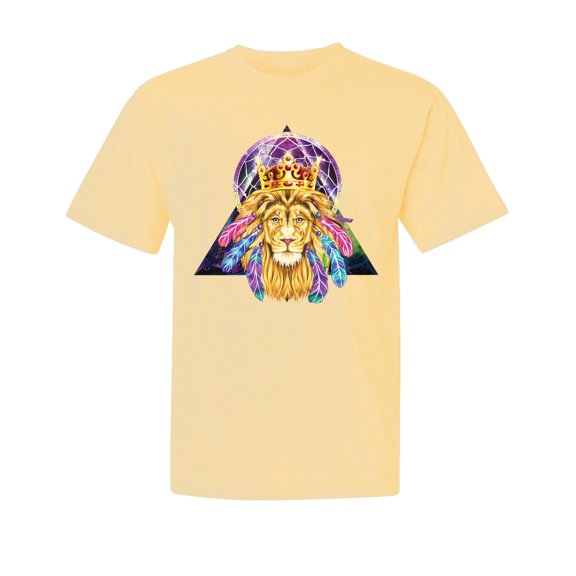 Wild Bobby, Lion Throne King Crown, Animal Lover, Garment-Dyed Washed Look Short Sleeve T-Shirt, Banana, Medium