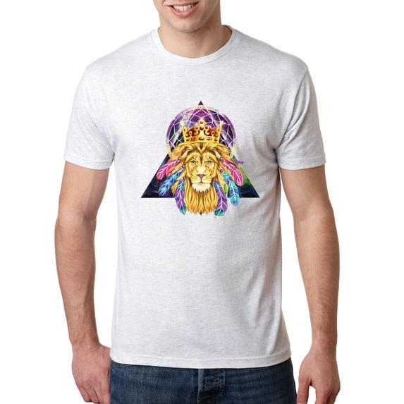 Wild Bobby, Lion Throne King Crown Animal Lover Mens Premium Tri Blend T-Shirt, Heather White, Small
