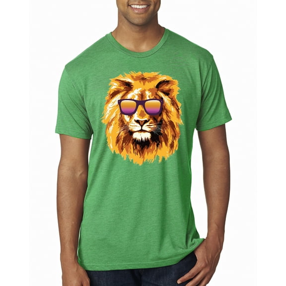 Wild Bobby, Lion With Sunglasses Animal Lover Mens Premium Tri Blend T-Shirt, Envy, Small