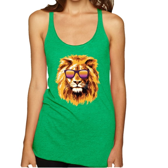 Wild Bobby, Lion With Sunglasses Animal Lover Tri-Blend Racerback Tank Top, Envy, Small