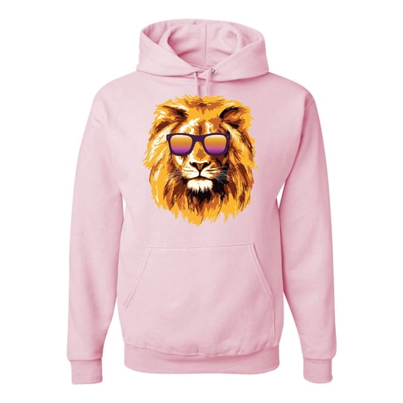 Wild Bobby, Lion With Sunglasses Animal Lover Unisex Graphic Hoodie Sweatshirt, Light Pink, X-Large