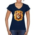 thumbnail image 1 of Wild Bobby, Lion With Sunglasses Animal Lover Women's Standard V-Neck Tee, Navy, Large, 1 of 3