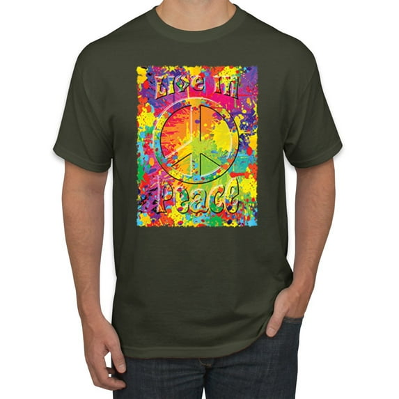 Wild Bobby, Live In Peace Paint Peace Logo Pop Culture Men's Graphic T-Shirt, Military Green, X-Large