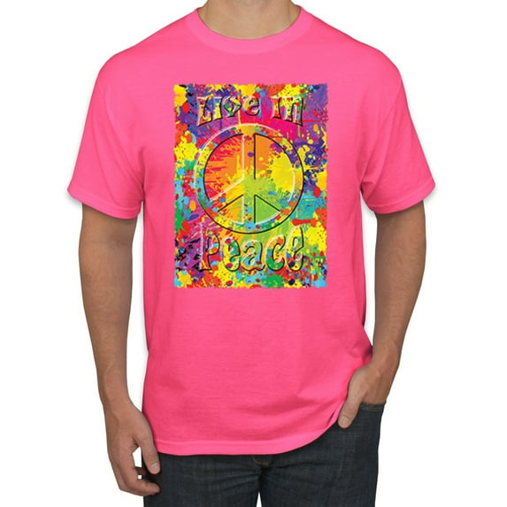 Wild Bobby, Live In Peace Paint Peace Logo Pop Culture Men's Graphic T-Shirt, Neon Pink, Medium