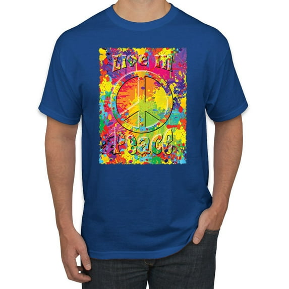 Wild Bobby, Live In Peace Paint Peace Logo Pop Culture Men's Graphic T-Shirt, Royal, Small