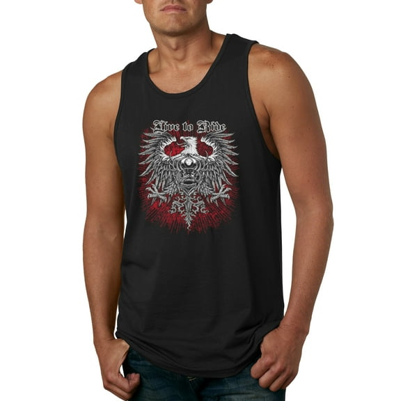 Wild Bobby, Live To Ride Motto Motorcylce Club Cars and Trucks Mens Graphic Tank Top, Black, Small