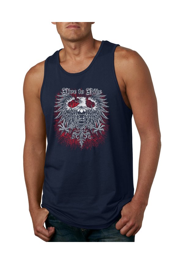 , Live To Ride Motto Motorcylce Club Cars and Trucks Mens Graphic Tank Top, Navy, 2XL
