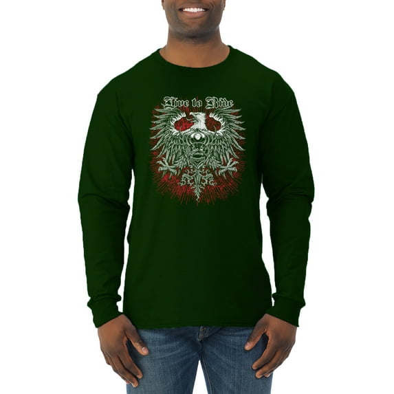 Wild Bobby, Live To Ride Motto Motorcylce Club Cars and Trucks Mens Long Sleeve Shirt, Forest Green, X-Large