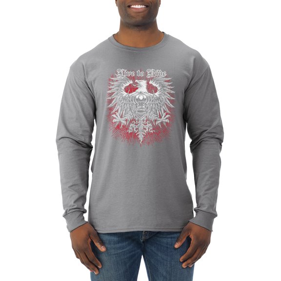 Wild Bobby, Live To Ride Motto Motorcylce Club Cars and Trucks Mens Long Sleeve Shirt, Heather Grey, Medium